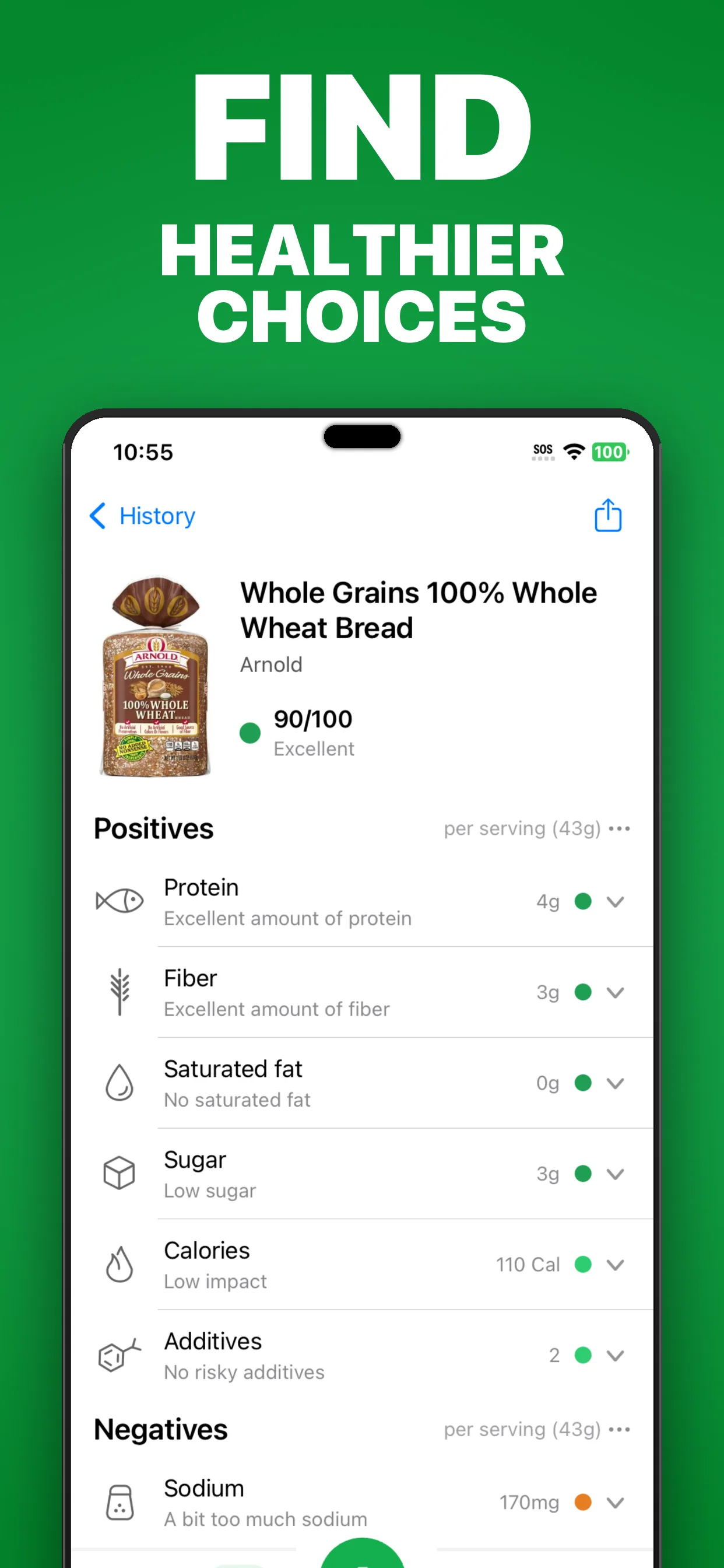SafeChoice healthier choices app screen